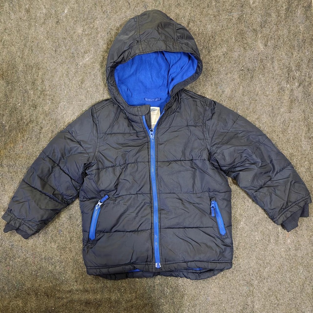 Old Navy Frost Free Black Puffer Jacket Blue Lining Hooded Coat Boys 5T